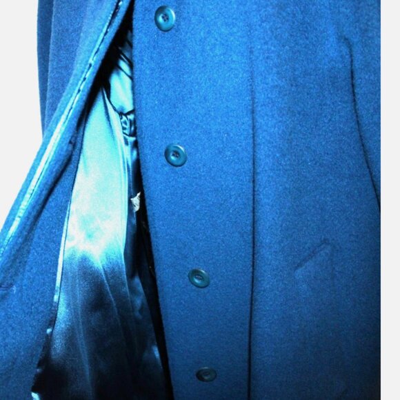 Vintage 70's Long Blue Wool Coat Button Front London Fog Made in USA ACTWU 12 P - Picture 7 of 16
